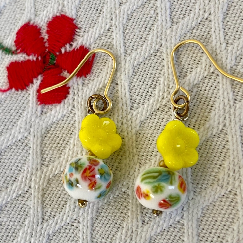 Handmade Flower in a Vase Drop Earrings